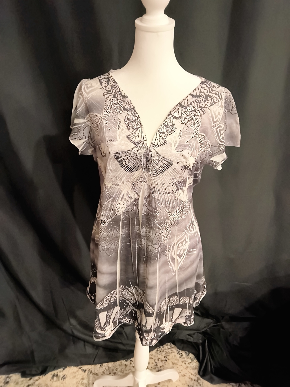 Unity World Wear Gray Butterfly V-Neck Tunic